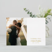ロマンチックな金ゴールド結婚スクリプトの写真ありがとう 箔招待状 (立ち正面)