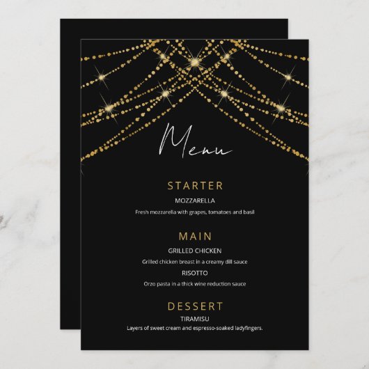 ロマンチックな金ゴールド結婚文字列 メニュー (正面/裏面)