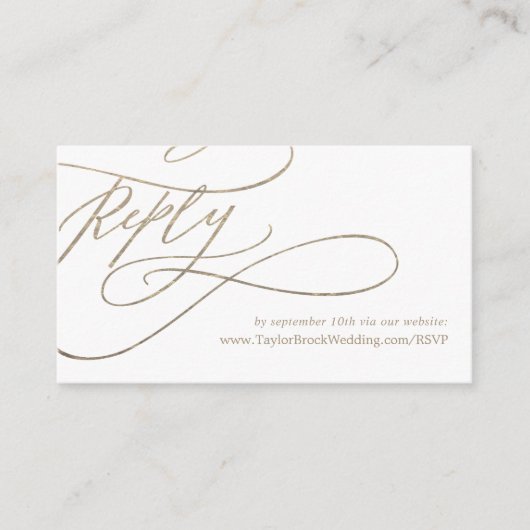 ロマンチックな金ゴールド結婚書道のウェブサイトRSVP エンクロージャーカード (正面)