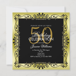 ロマンチックな金ゴールド装飾枠50誕生日 招待状