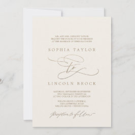 ロマンチックな金ゴールド |アイボリーフローリッフォーマルシュ結婚ーズ 招待状