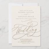 ロマンチックな金ゴールド |背面のアイボリー結婚詳細 招待状 (正面)