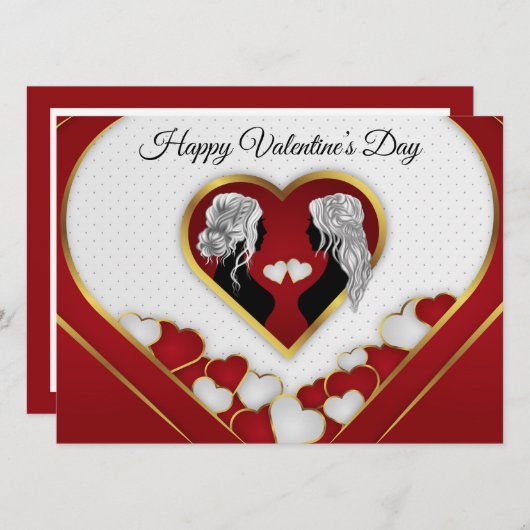 ロマンチックな金ゴールド&赤いハート、ザL in LGBTQ Valentine (正面/裏面)