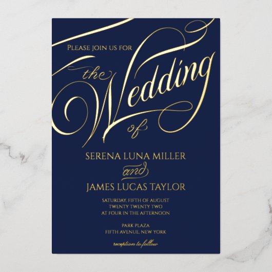 ロマンチックな金箔が花開いた書結婚道 箔招待状 (正面)