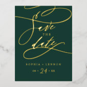 ロマンチックな金箔とエメラルドグリーンの保存日 箔招待状ポストカード (正面)