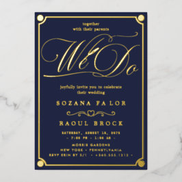 ロマンチックな金箔エメラルドフローリッシュ我々結婚は 箔招待状