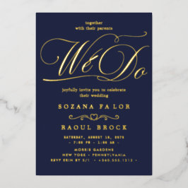 ロマンチックな金箔エメラルドフローリッシュ我々結婚は 箔招待状