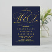 ロマンチックな金箔エメラルドフローリッシュ我々結婚は 箔招待状 (立ち正面)