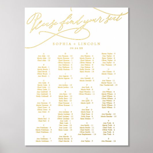 ロマンチックな金箔エレガントな結婚式のシーティングチャート 箔ポスター (正面)
