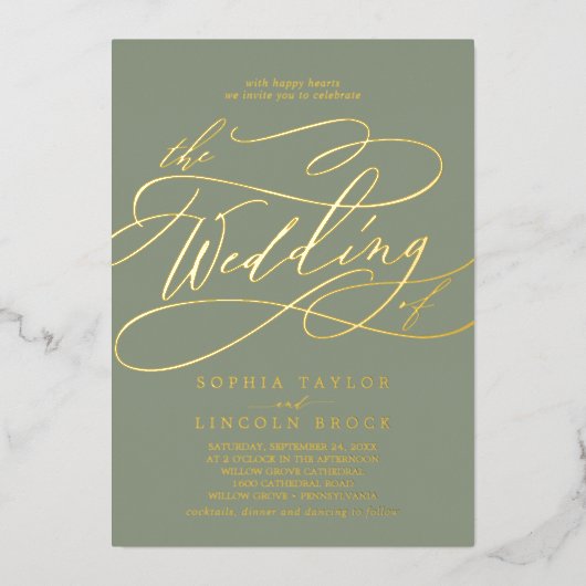 ロマンチックな金箔 ～の香りを盛り上げ結婚る| Sage 箔招待状 (正面)