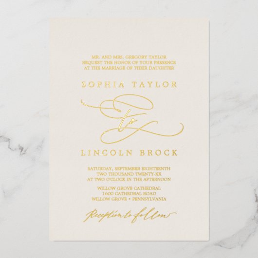 ロマンチックな金箔 |アイボリーフローリッフォーマルシュ結婚ーズ 箔招待状 (正面)