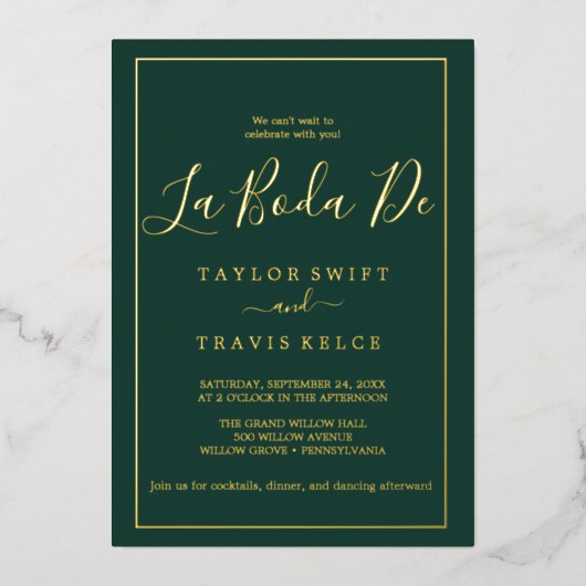 ロマンチックな金箔 |エメラルドフレームラボダデ 箔招待状 (正面)