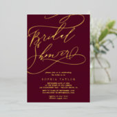ロマンチックな金箔 |ブルゴーニュブライダルシャワー 箔招待状 (立ち正面)