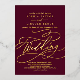 ロマンチックな金箔 | Burgundy 結婚 Flriish's 箔招待状