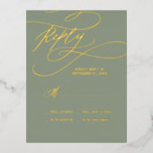 ロマンチックな金箔 | Sage Green Children RSVPカード 箔招待状ポストカード (正面)