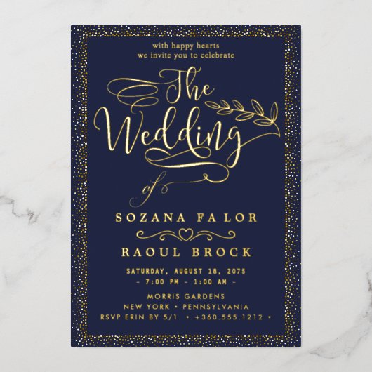 ロマンチックな金結婚箔 箔招待状 (正面)