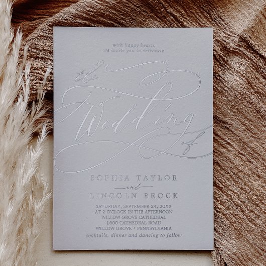 ロマンチックな銀の箔グレーは～結婚の香りを漂わせる 箔招待状