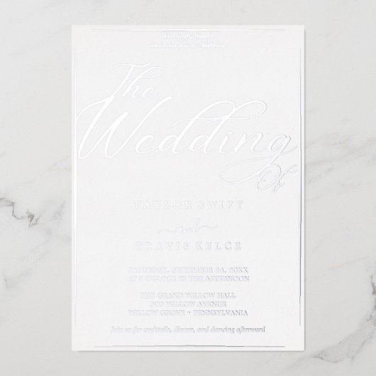 ロマンチックな銀箔の書道枠結婚の枠 箔招待状 (正面)