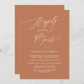 ロマンチックな銅の筆記体、結婚式の秘密の逃避行 招待状 (正面/裏面)