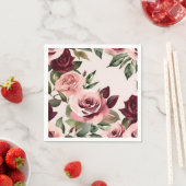 ロマンチックな開花ウォータカラーバラブルゴーニュ スタンダードカクテルナプキン (インサイチュ)