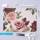 ロマンチックな開花ウォータカラーバラブルゴーニュ 薄葉紙 (クラフト)