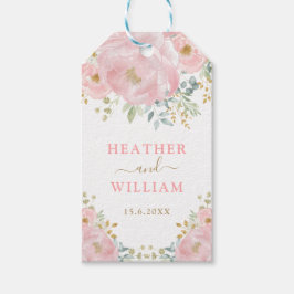 ロマンチックな開花ソフトパステルピンクウォーターカラーフローラ ギフトタグ