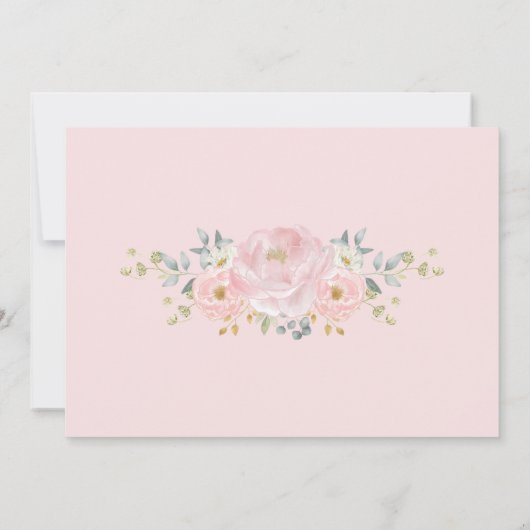ロマンチックな開花ソフトピンクの金ゴールドフローラ日付を保存 招待状 (裏面)