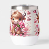 ロマンチックな開花ハイランド牛の茎のないワインタンブラー (正面)