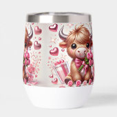 ロマンチックな開花ハイランド牛の茎のないワインタンブラー (背面)