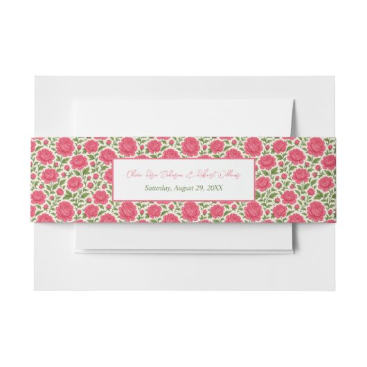 ロマンチックな開花ピンク結婚フローラ 招待状ベリーバンド (正面例)