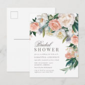 ロマンチックな開花|の水彩画の花柄のブライダルシャワー インビテーションポストカード (正面/裏面)