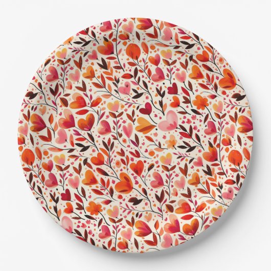 ロマンチックな開花：バレンタインデー ペーパープレート (正面)