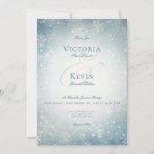 ロマンチックな降雪の青と白の輝き 招待状 (正面)
