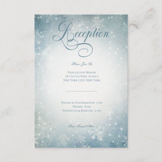 ロマンチックな降雪ブルーホワイトスパークル披露宴 エンクロージャーカード (正面)