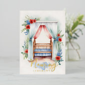 ロマンチックな陽気な寝台命名式金ゴールド 箔招待状 (立ち正面)