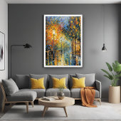 ロマンチックな雨の夕べ通りシーン印象派 ポスター