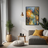 ロマンチックな雨の夕べ通りシーン印象派 ポスター