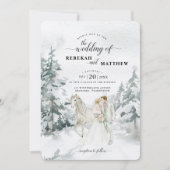 ロマンチックな雪の冬の森の水色 招待状 (正面)