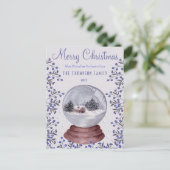 ロマンチックな雪の水の色クリスマスツリーススノーボール シーズンポストカード (スタンド正面)