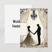 ロマンチックな雰囲気のカップルのシルエット 招待状 (正面/裏面)