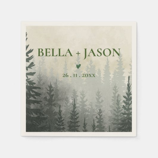 ロマンチックな霧の森の木の結婚式パーティー紙 スタンダードカクテルナプキン (正面)