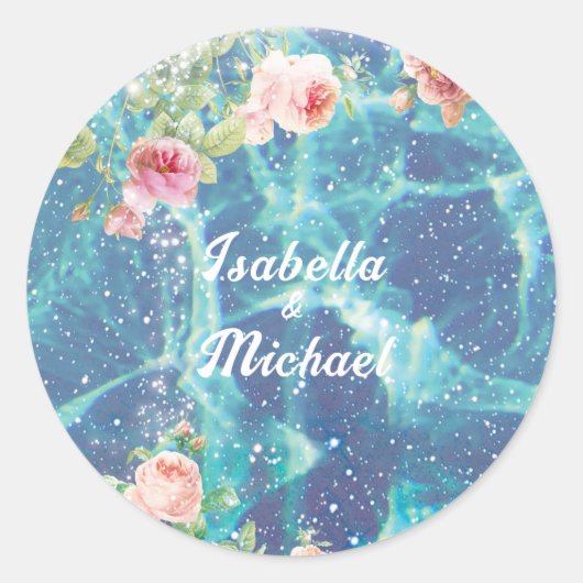 ロマンチックな青いカスタマイズされたカップル名 ステッカー (正面)