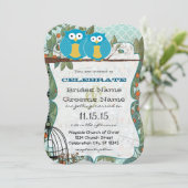 ロマンチックな青いフクロウが最高の友友の結婚妻 招待状 (スタンド正面)