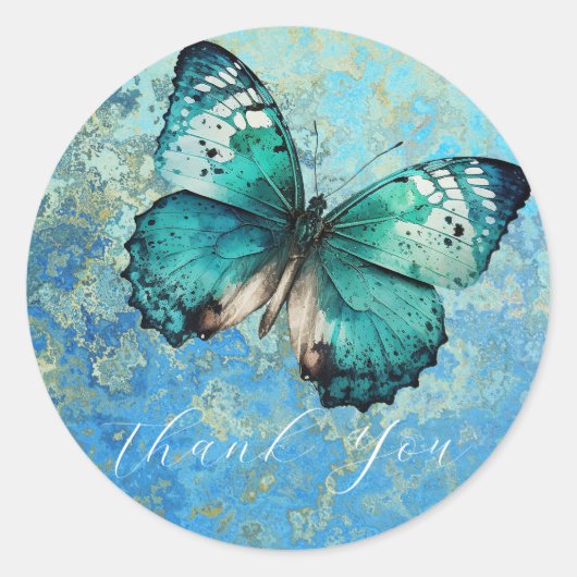 ロマンチックな青い感謝してい蝶あなた ラウンドシール (正面)