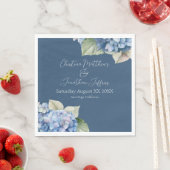 ロマンチックな青い水色あじさい花オンネイビー スタンダードランチョンナプキン (インサイチュ)