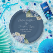 ロマンチックな青い水色あじさい花オンネイビー ペーパープレート (パーティー)