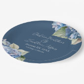 ロマンチックな青い水色あじさい花オンネイビー ペーパープレート (アングル)