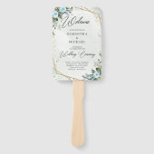 ロマンチックな青い花とユーカリの金ゴールド結婚ズ ハンドファン (正面)