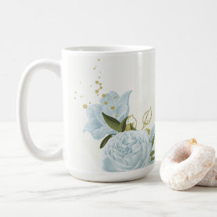 ロマンチックな青い花と緑の葉の植物 コーヒーマグカップ
