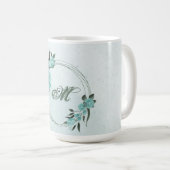 ロマンチックな青い花と緑の葉 コーヒーマグカップ (正面右)